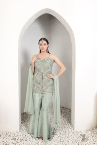 Mint Embroidered Sharara Set