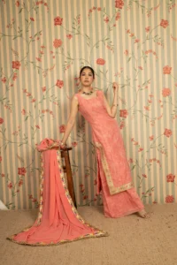 Peach Zari Suit Set