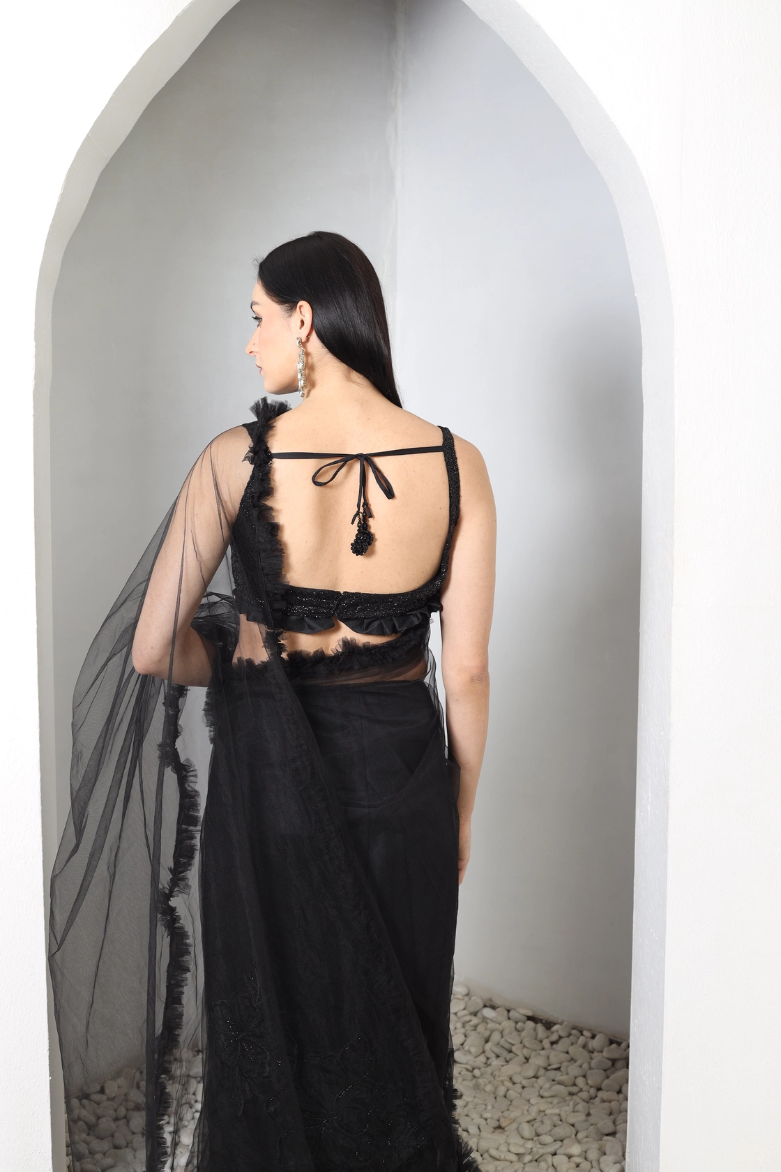 Noir Ruffle Saree Set Alternate