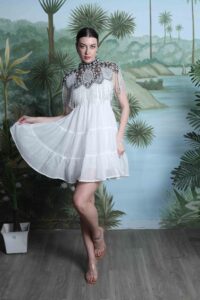Ivory Beaded Cape Dress