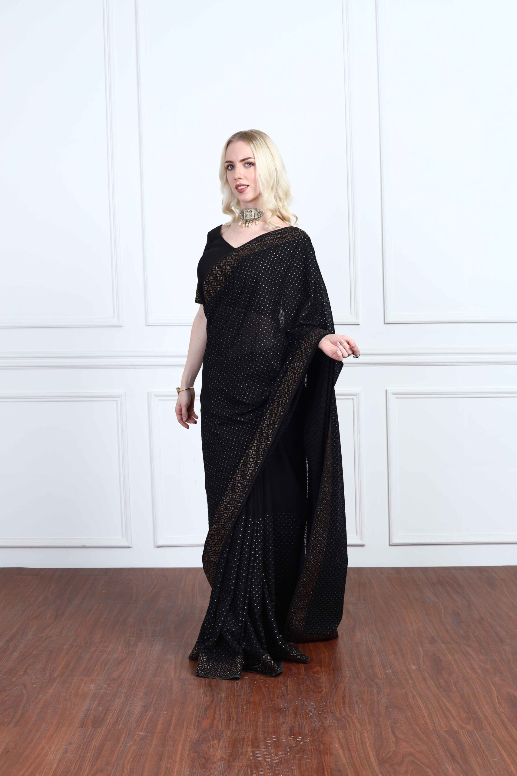 Midnight Crystal Saree Set