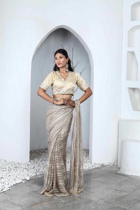 Champagne Drape Saree Set