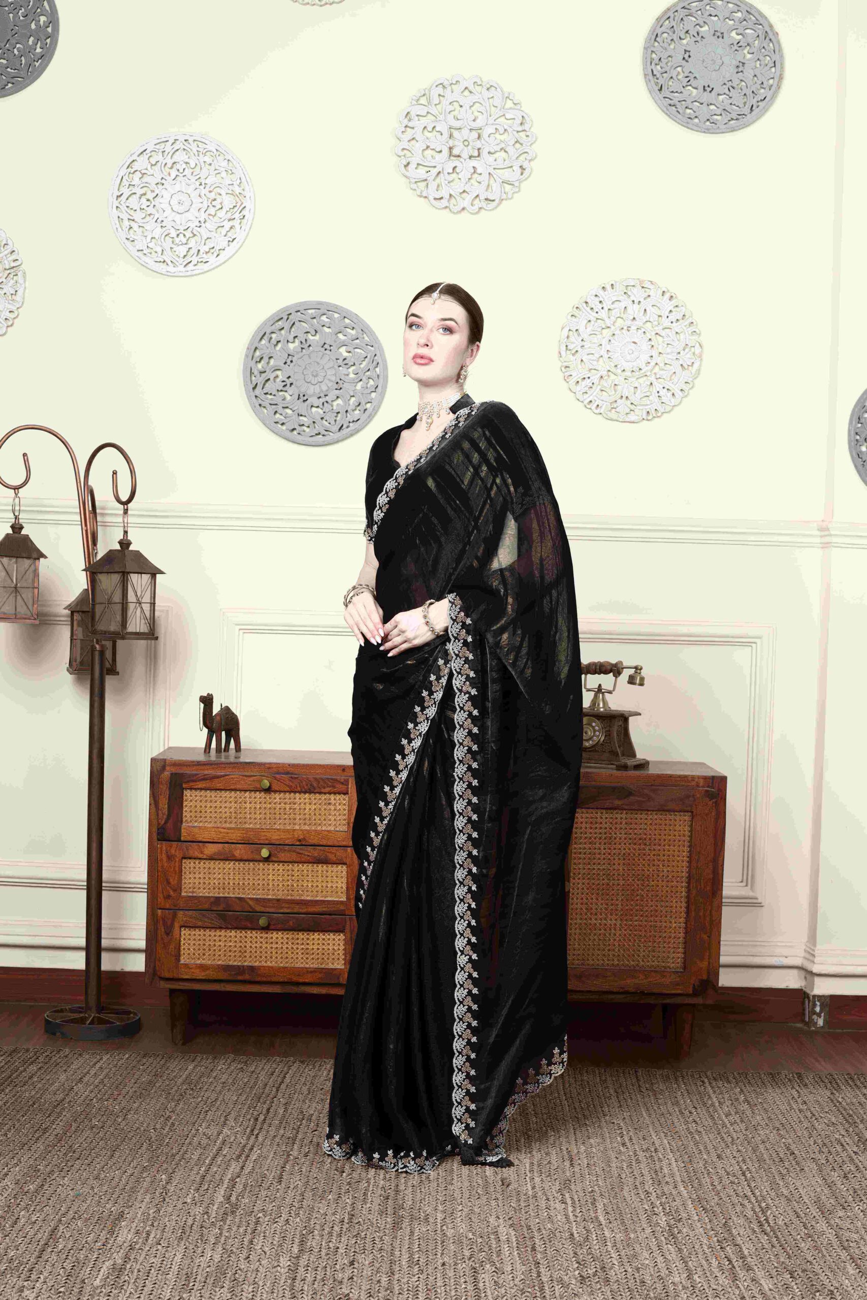 Midnight Embroidered Saree Set