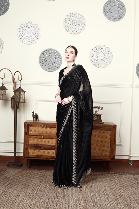 Midnight Embroidered Saree Set