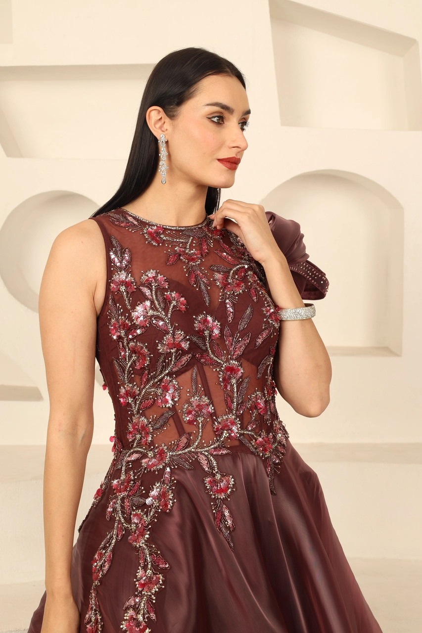 Burgundy Crystal Embroidered Ball Gown Alternate
