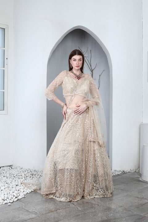 Élaria Champagne Lehenga Set