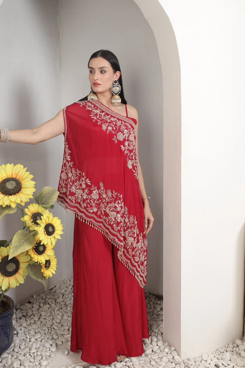Crimson Drape Kurta Set Alternate