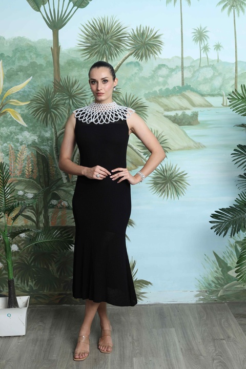 Noir Pearl Midi Dress