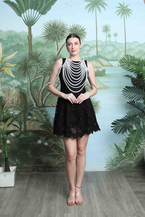 Midnight Pearl Lace Dress