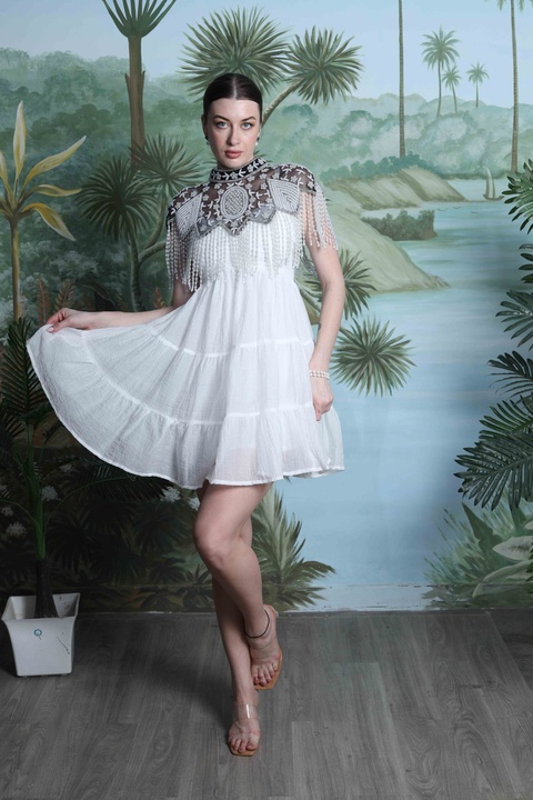 Ivory Beaded Cape Dress