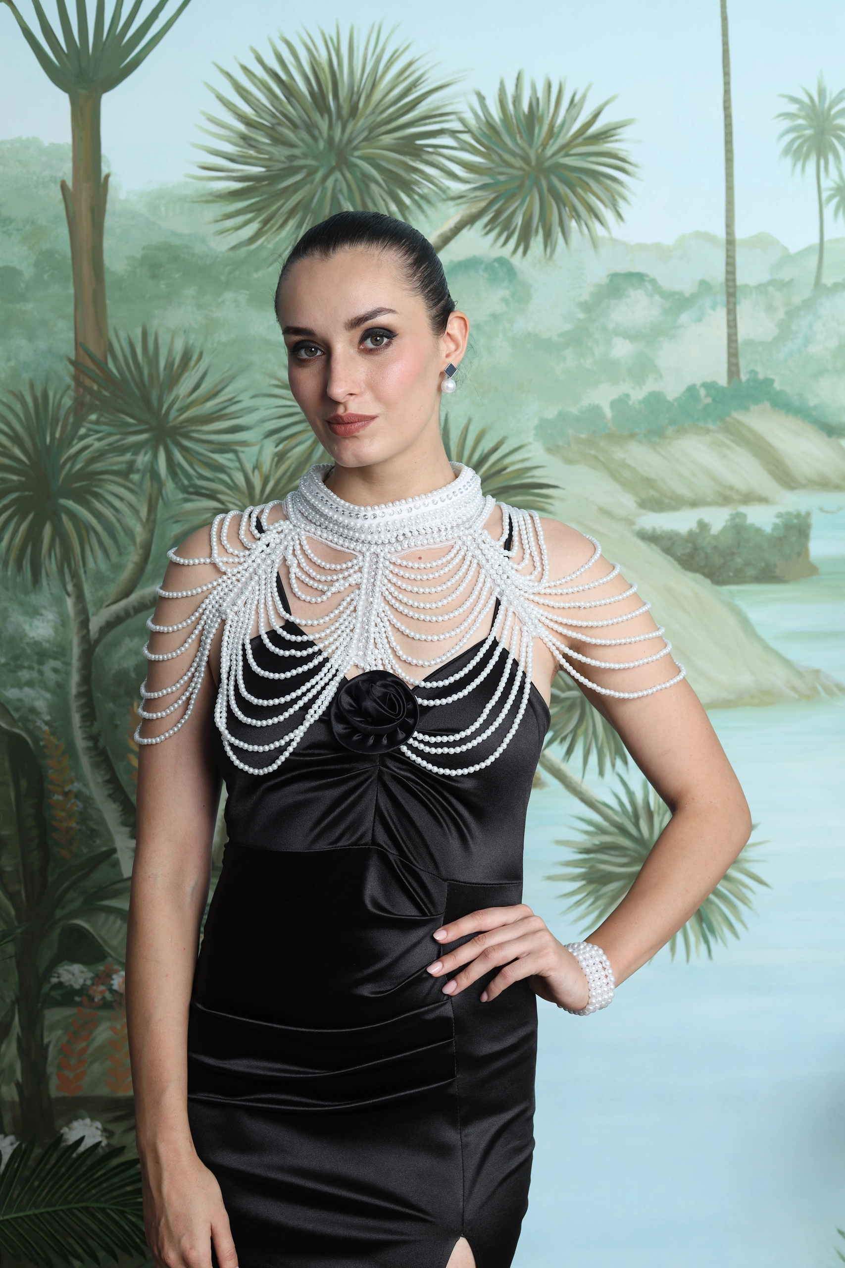 Ophelia Satin Pearl Midi Dress Alternate