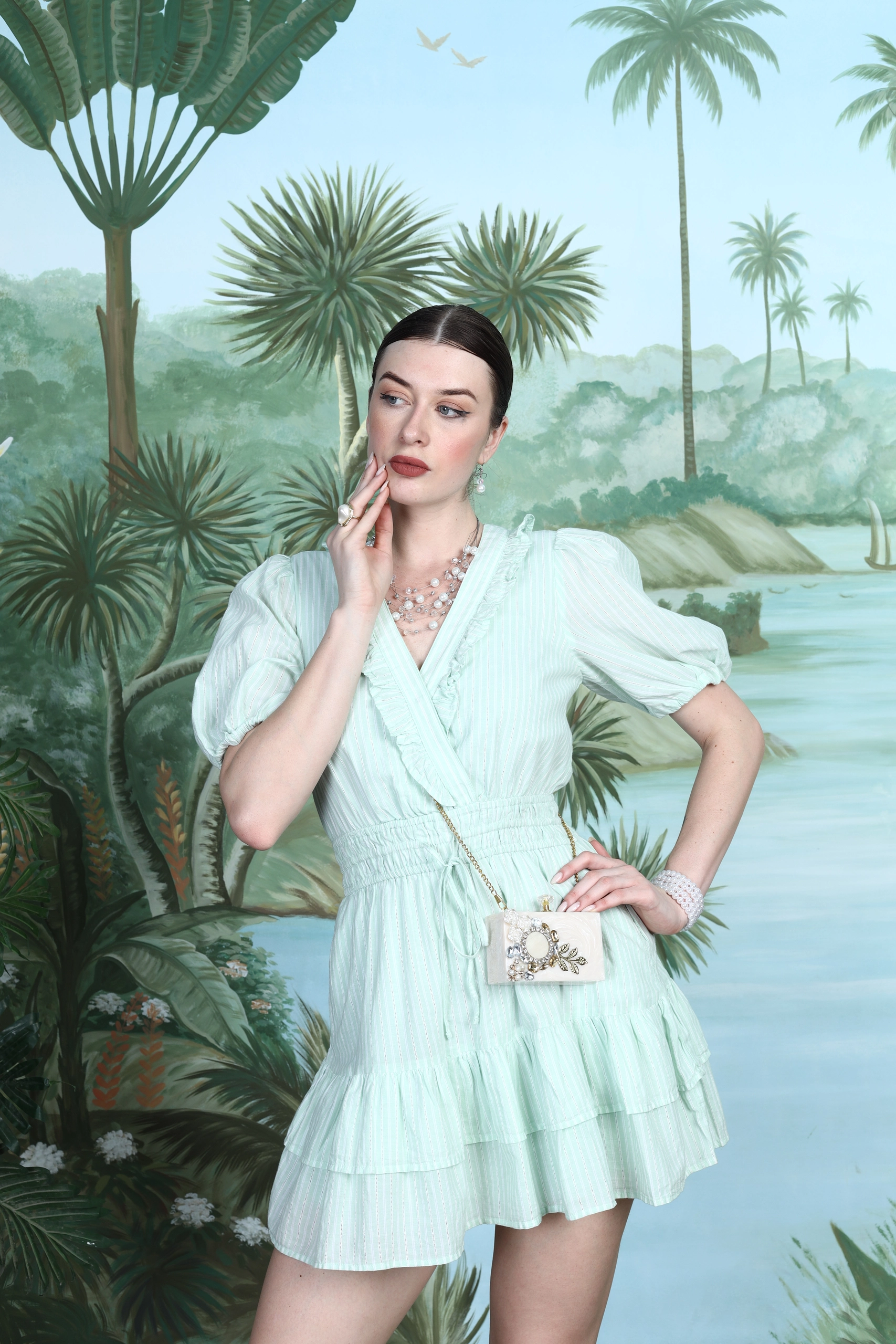 Aurelia Mint Tiered Mini Dress Alternate