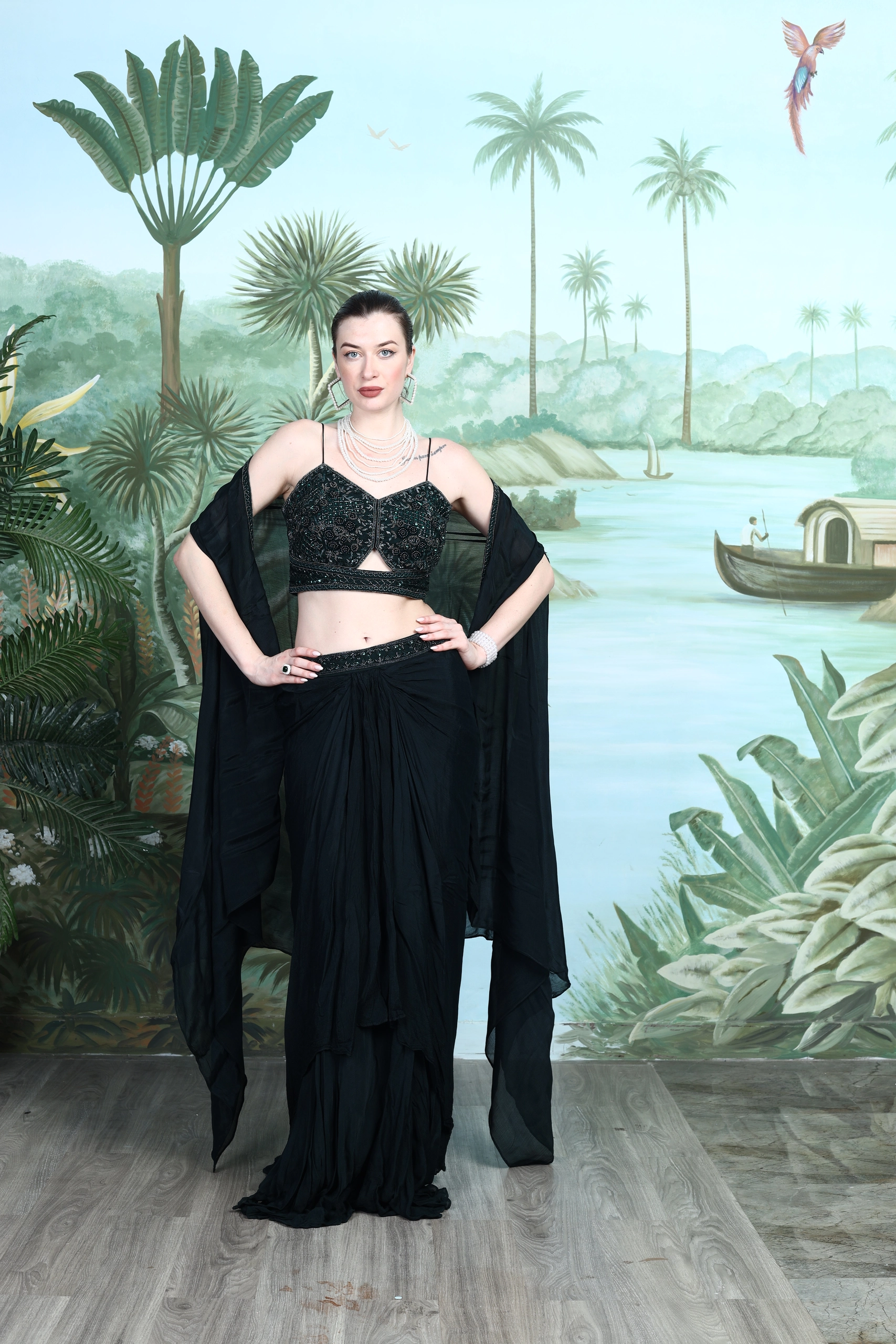 Noir Cascade Draped Lehenga Alternate