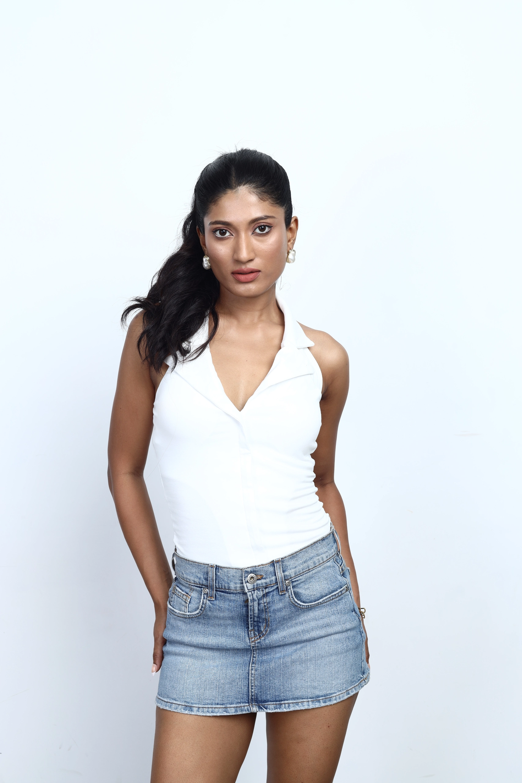 Aven Bodysuit & Denim Mini Skirt Alternate