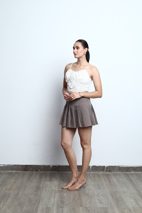 Élan Rosette Camisole & Pleated Mini Skirt