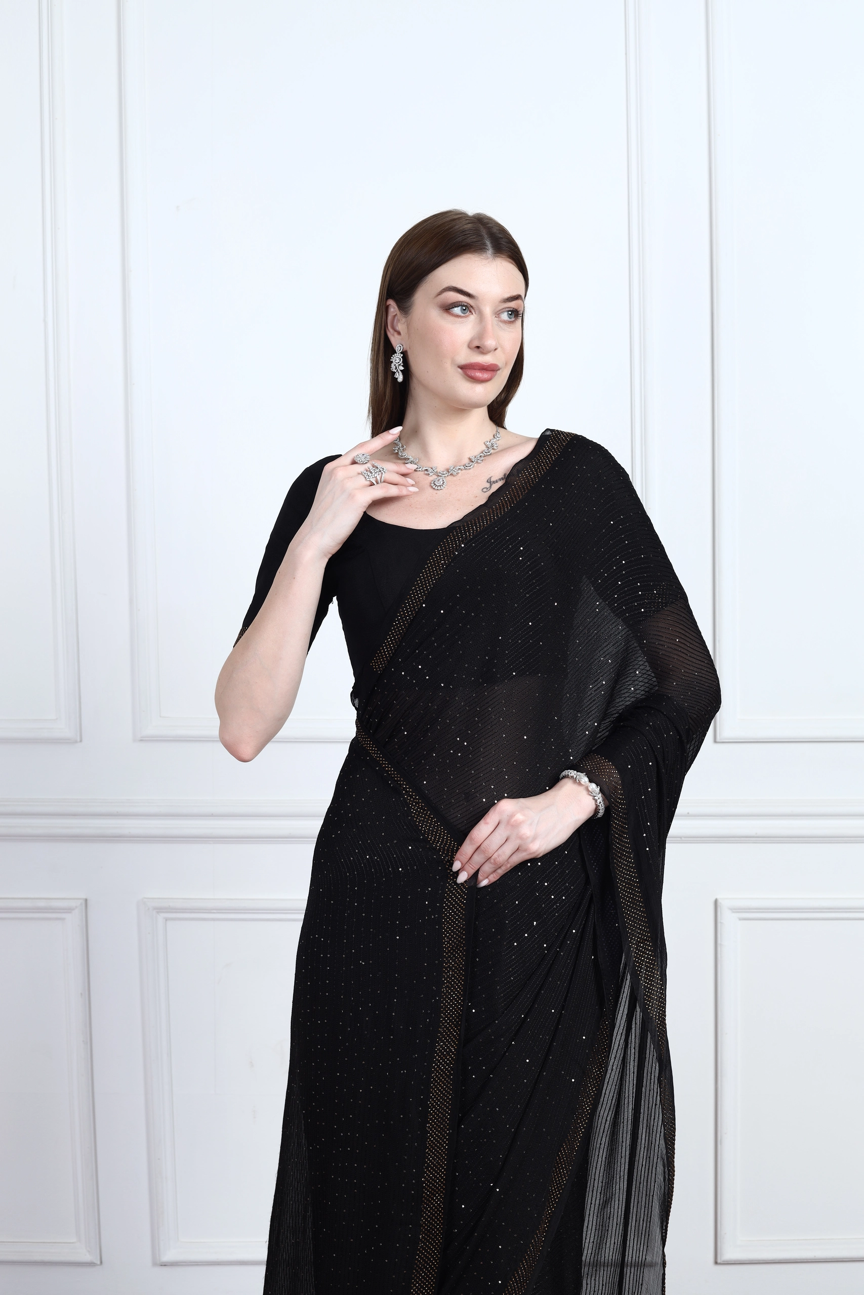 Midnight Crystal Saree Set Alternate