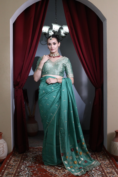 Sea Green Mirror Saree Set