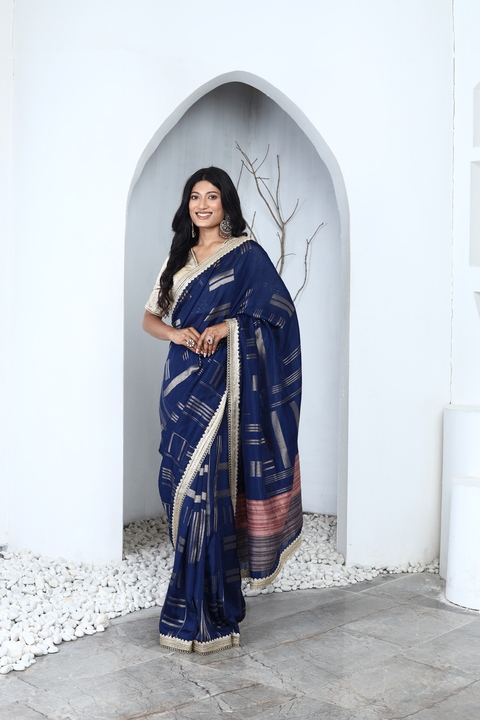 Navy Handwoven Saree Set