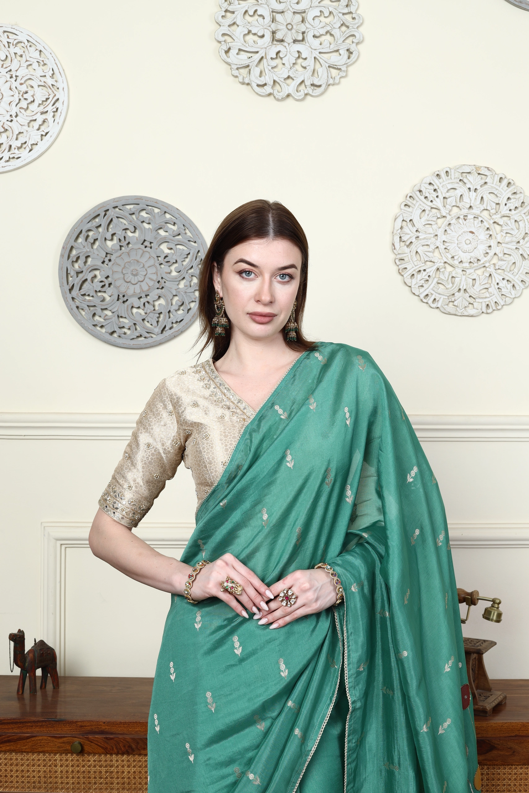 Emerald Silk Saree Set Alternate