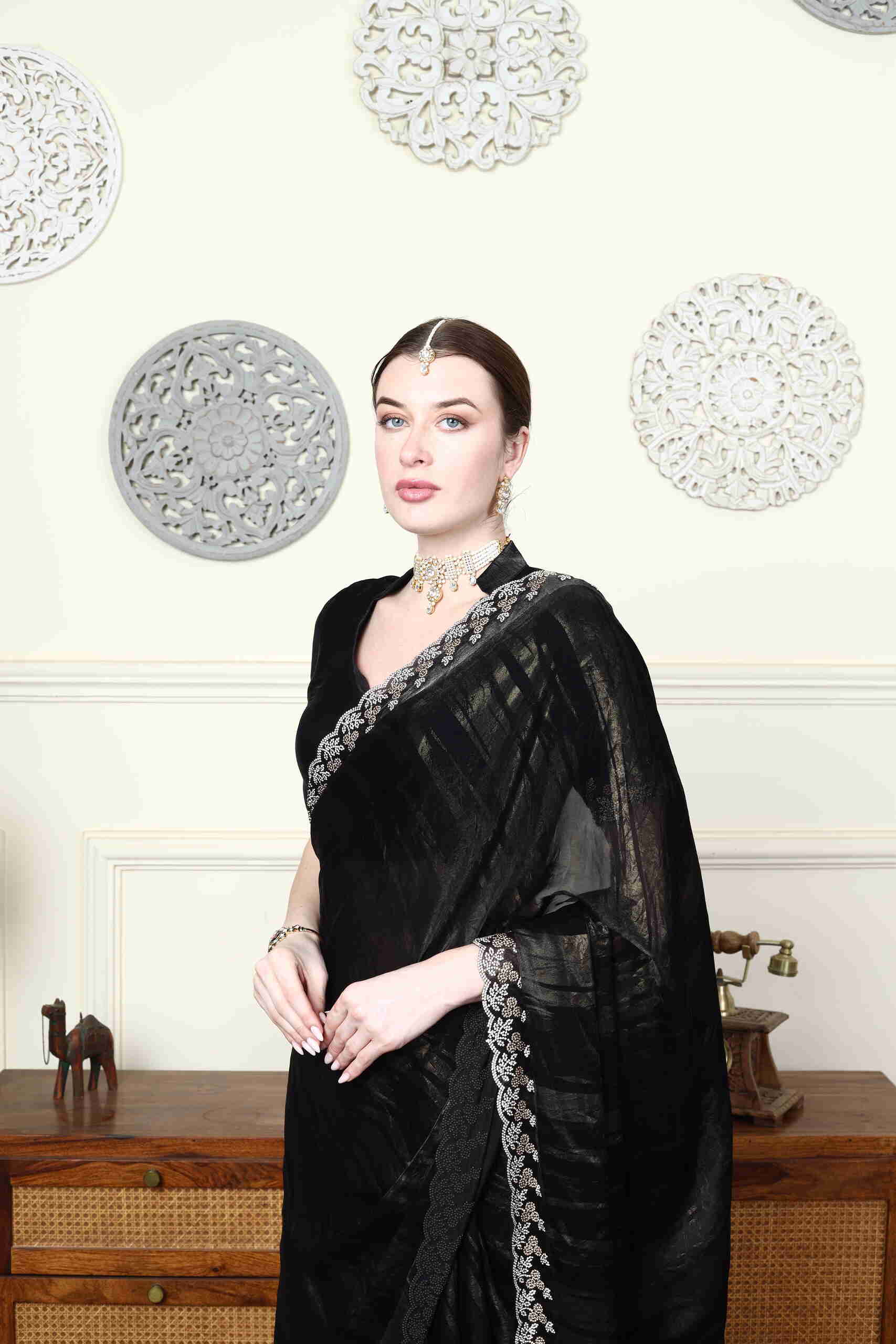 Midnight Embroidered Saree Set