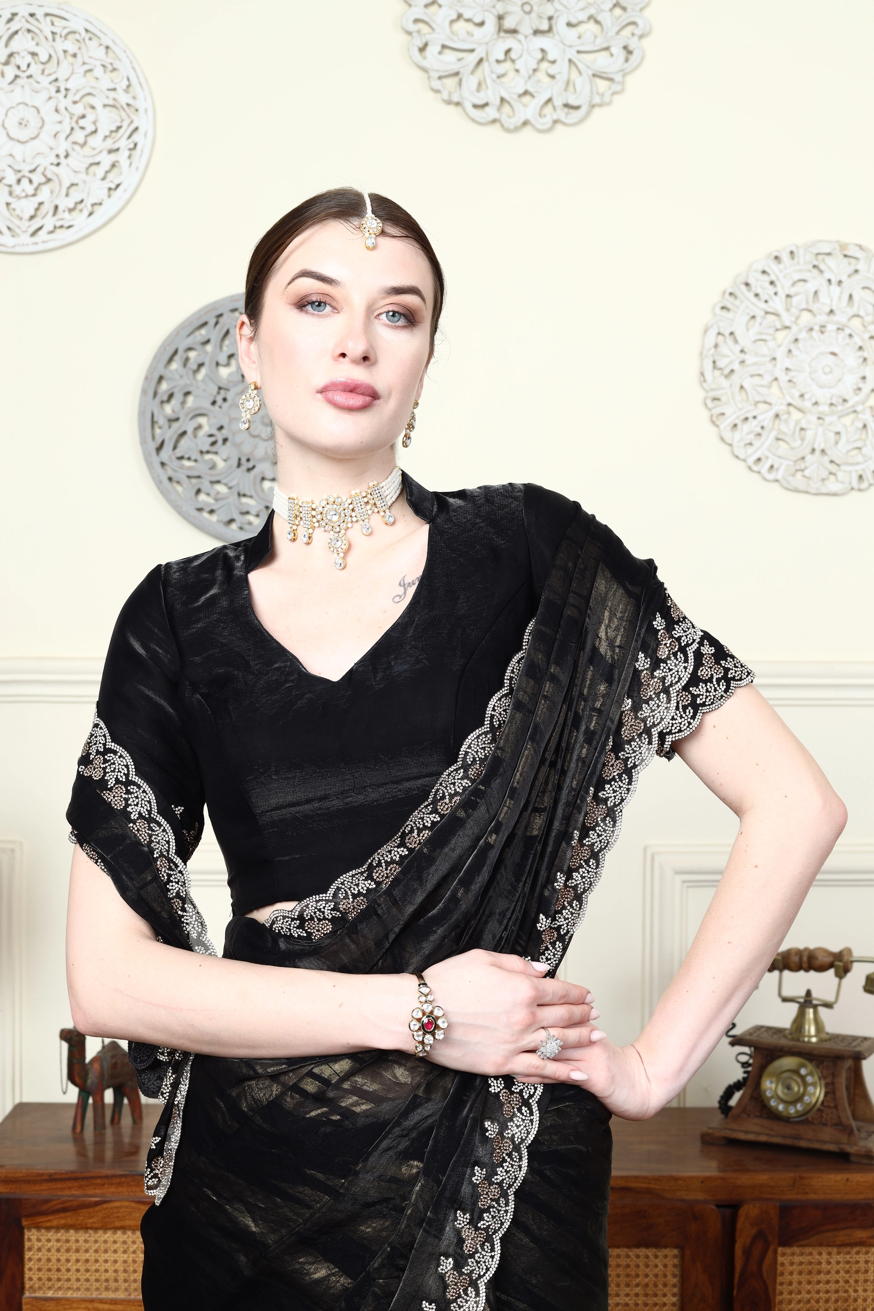 Midnight Embroidered Saree Set Alternate