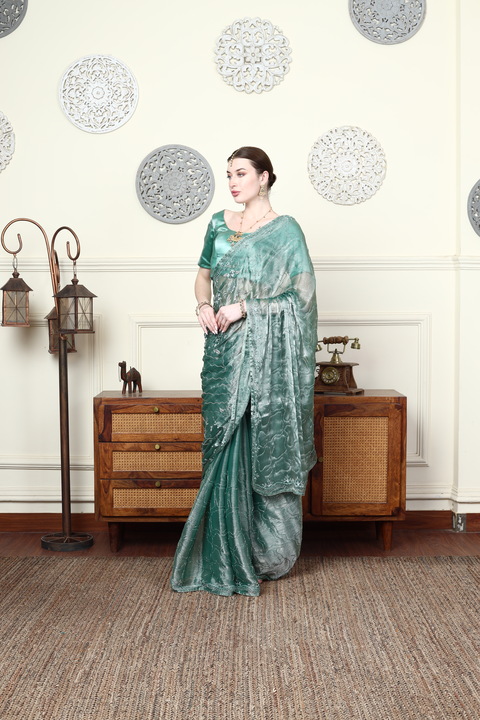 Verdigris Organza Couture Saree