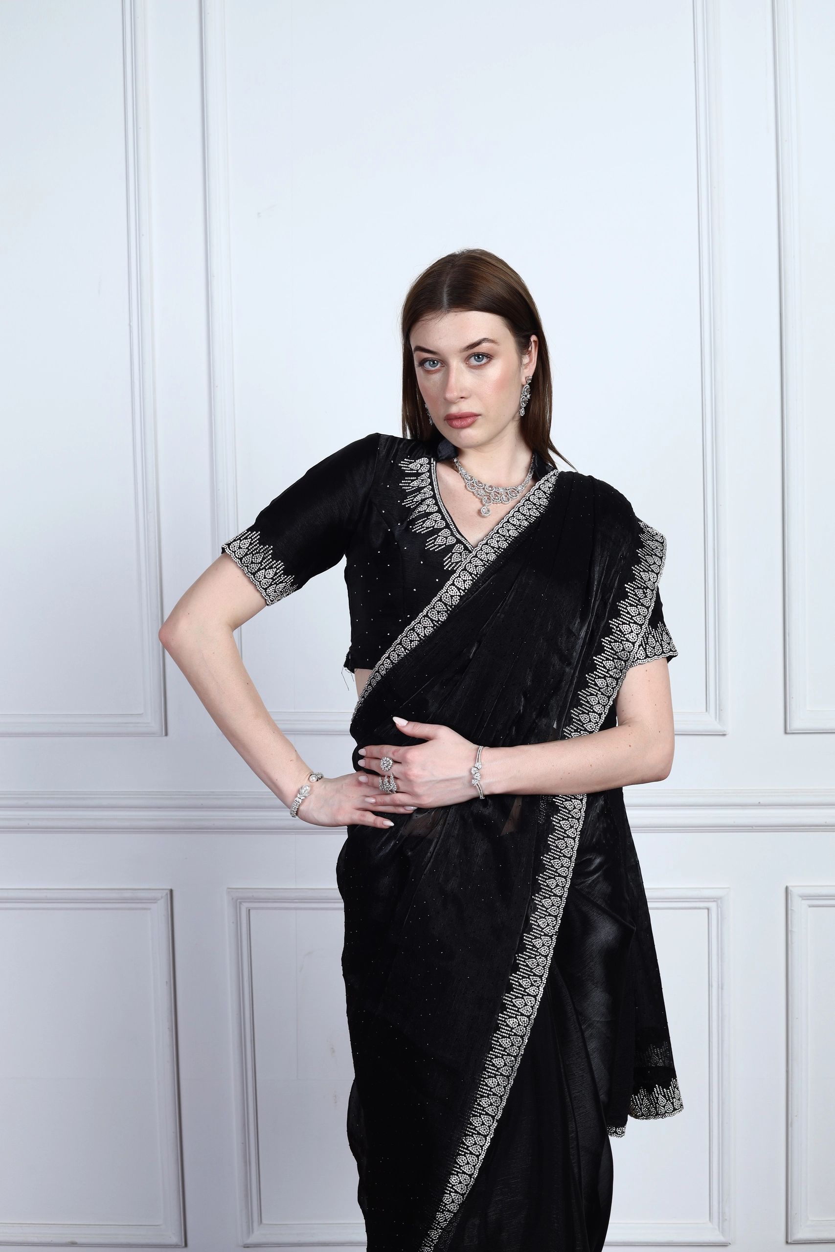 Obsidian Swarovski Couture Saree Alternate