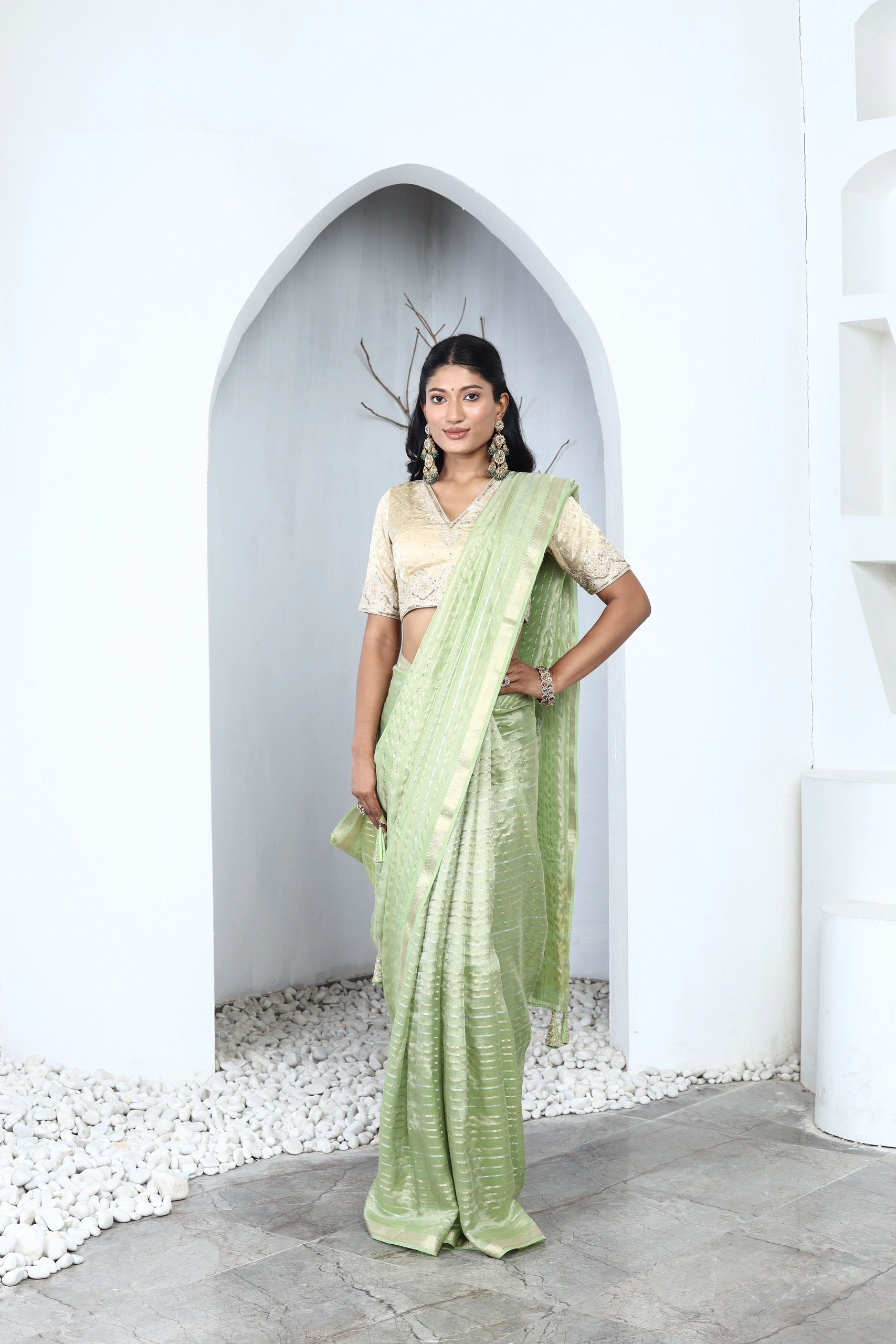 Leher Metallic Tissue Saree Alternate