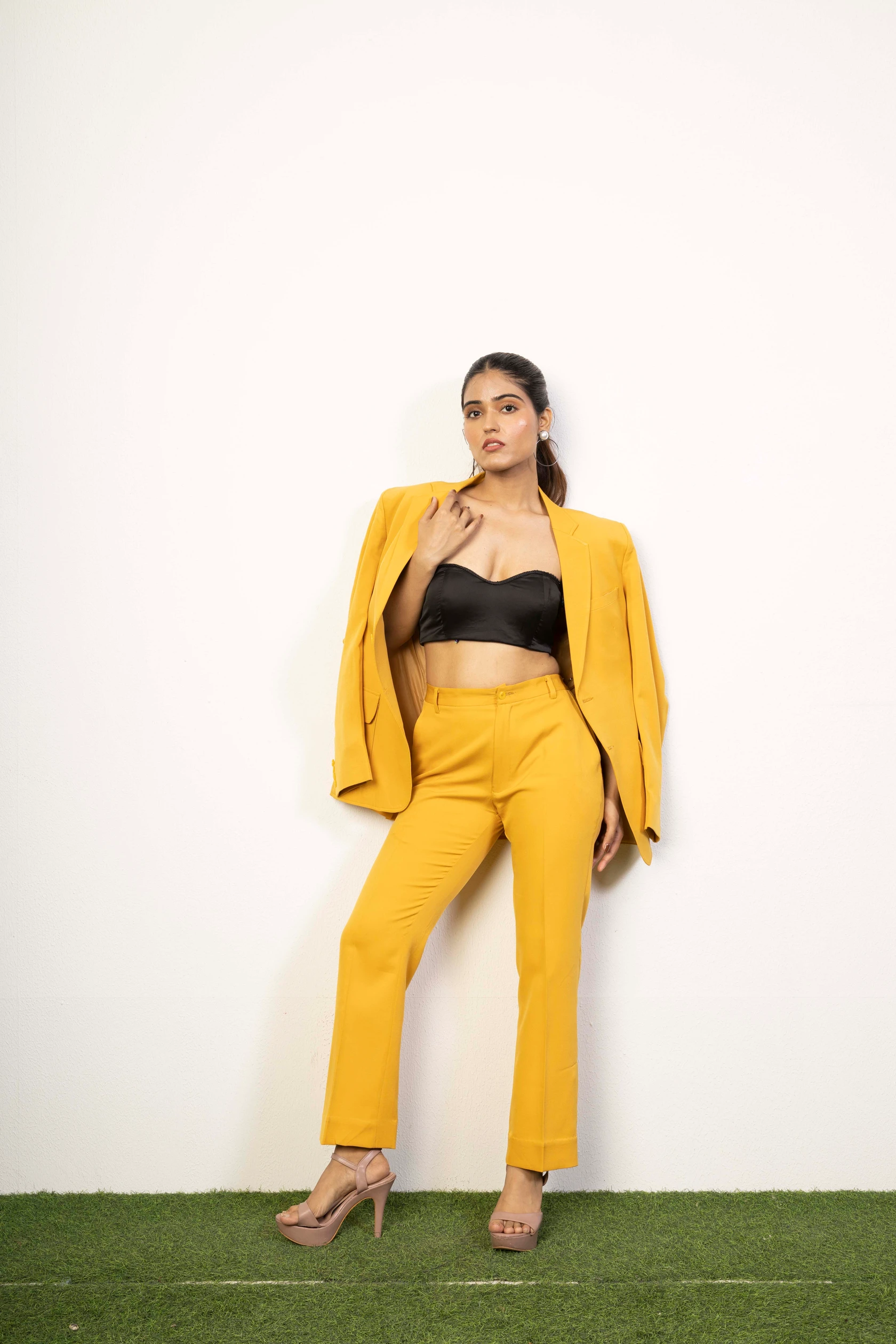 Mustard Tailored Cape Pantsuit Set
