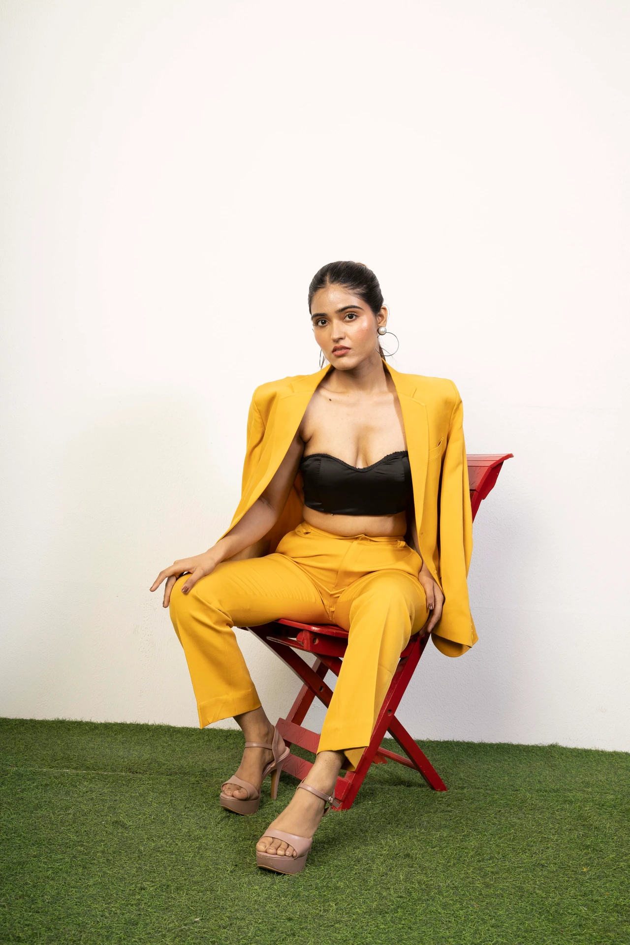 Mustard Tailored Cape Pantsuit Set Alternate