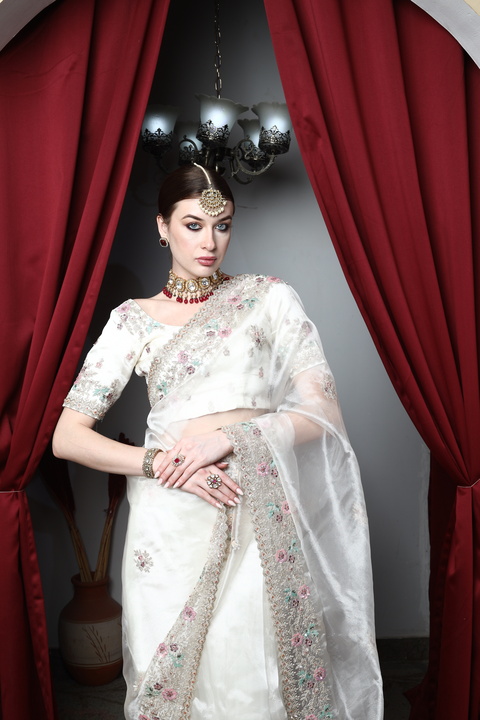 Ivory Bloom Saree Set