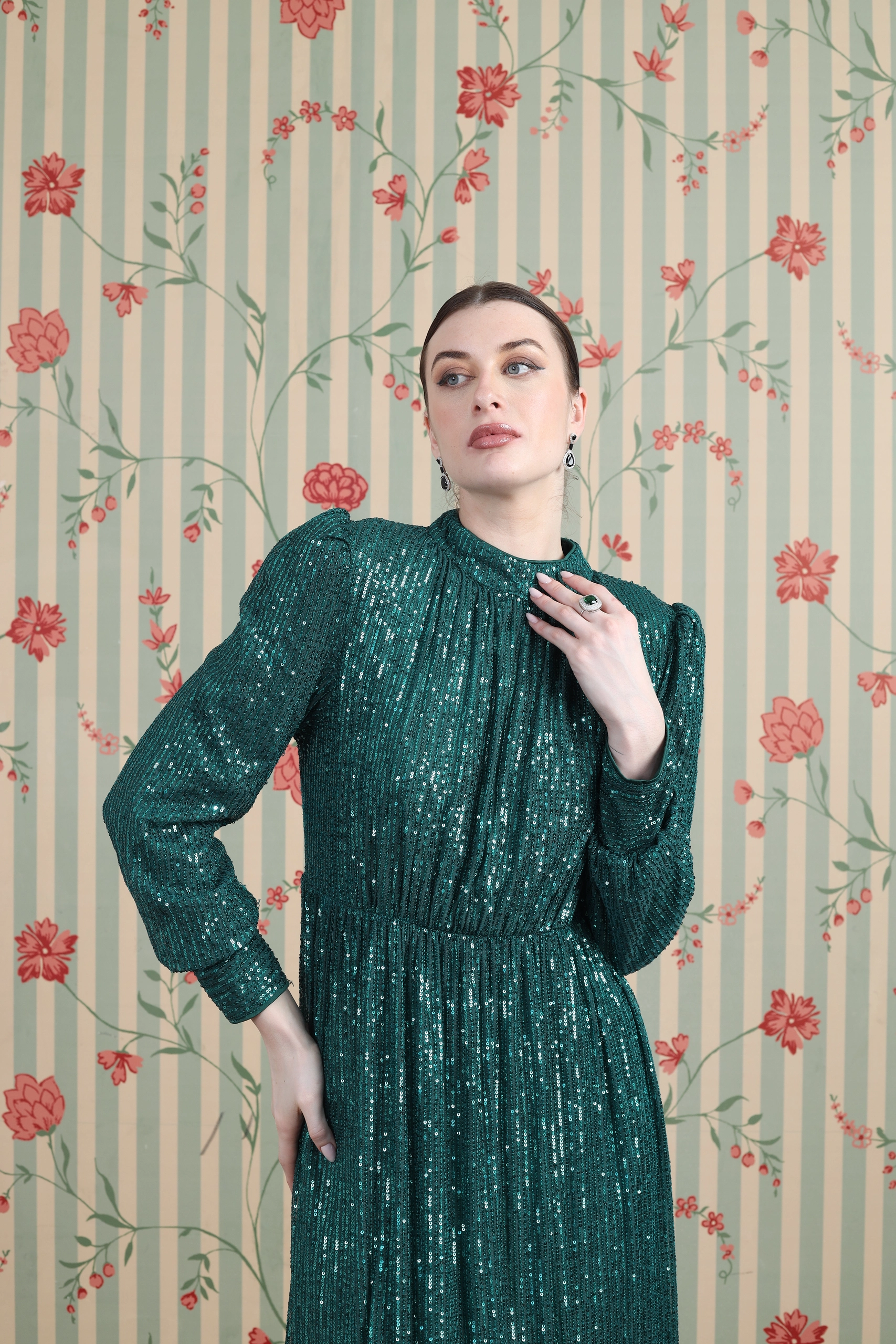 Émeraude Embellished Pleated Maxi Dress Alternate