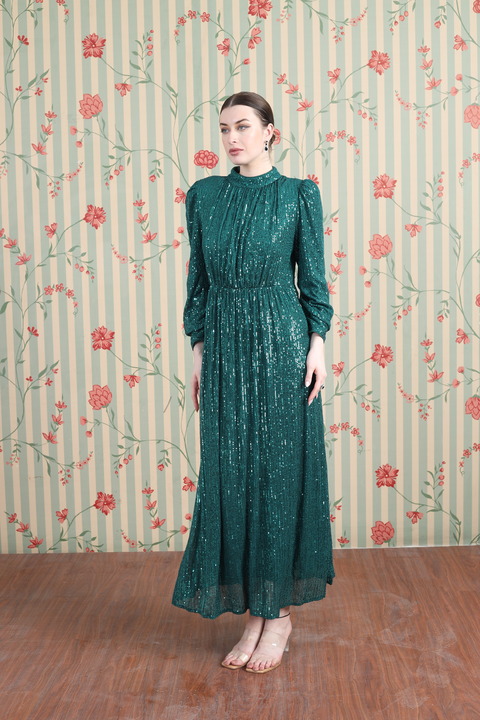 Émeraude Embellished Pleated Maxi Dress