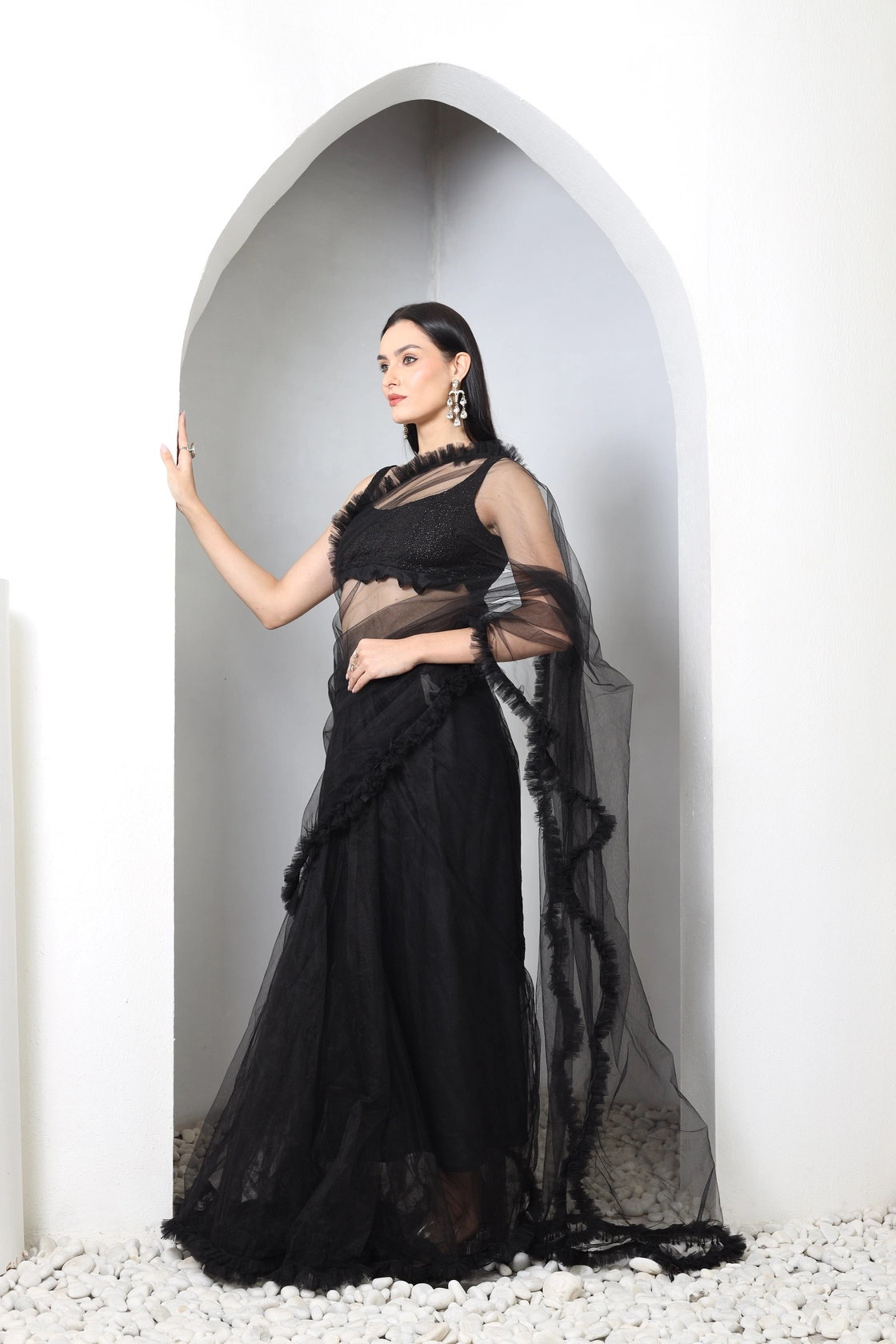 Noir Ruffle Saree Set
