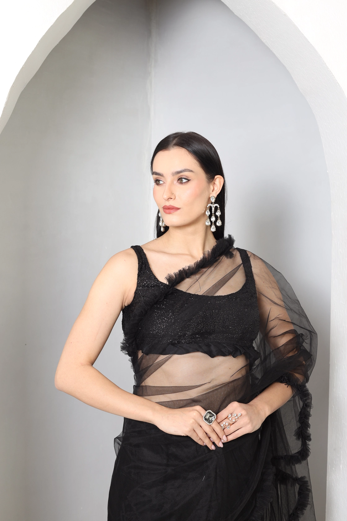 Noir Ruffle Saree Set Alternate