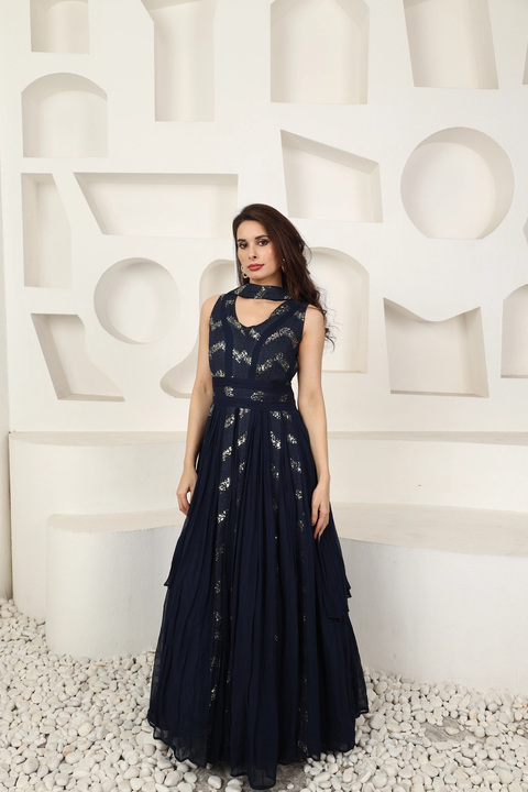 Midnight Sequin Anarkali Gown