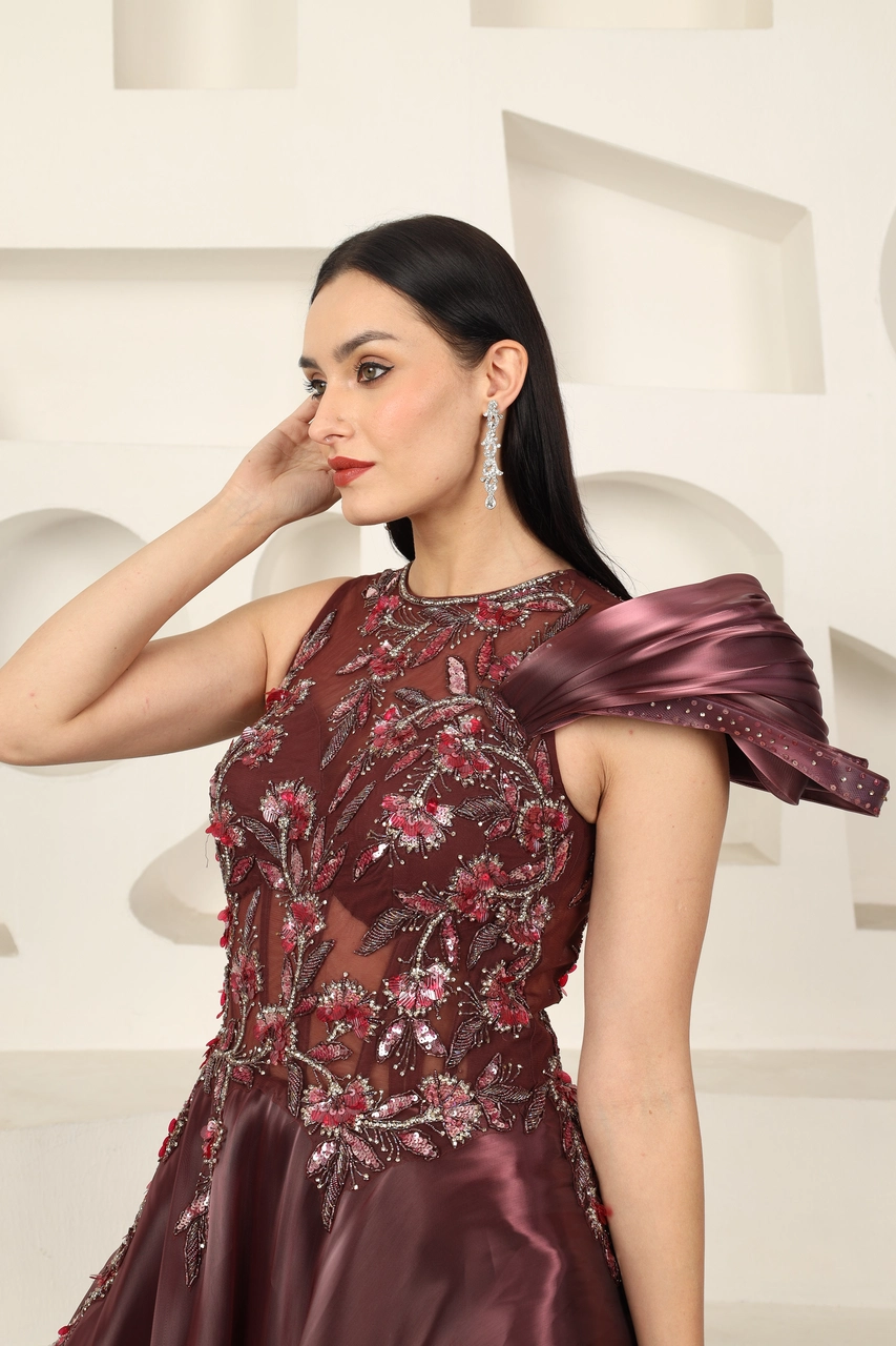 Burgundy Crystal Embroidered Ball Gown Alternate