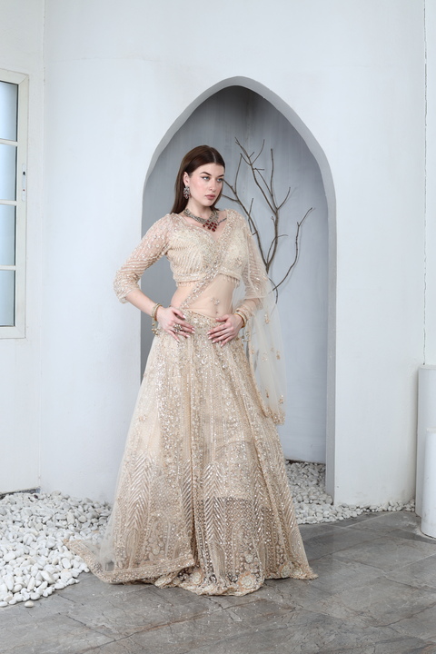 Élaria Champagne Lehenga Set