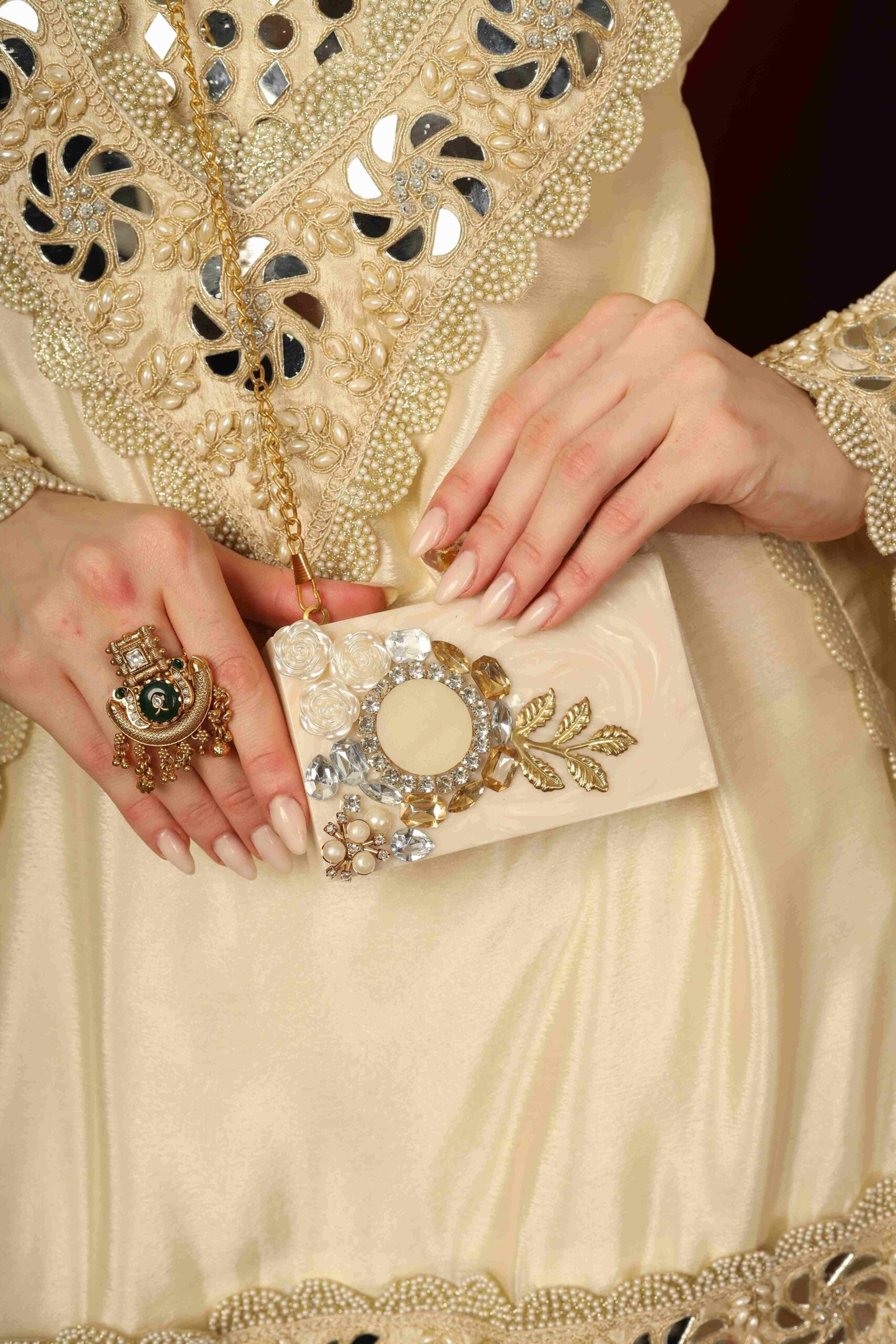 Celeste Ivory Floral Embellished Clutch