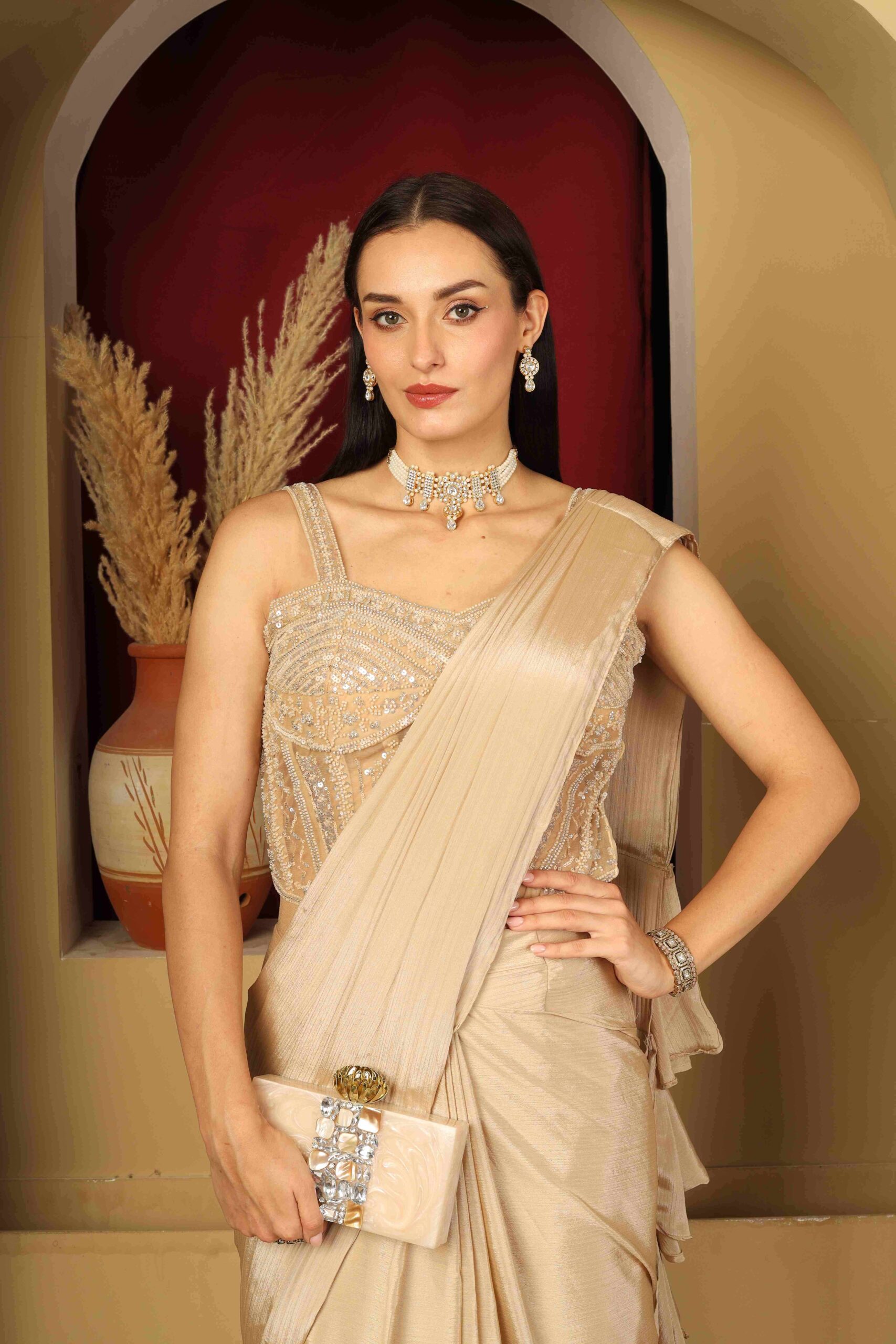 Élan Ivory Crystal Bar Clutch Alternate