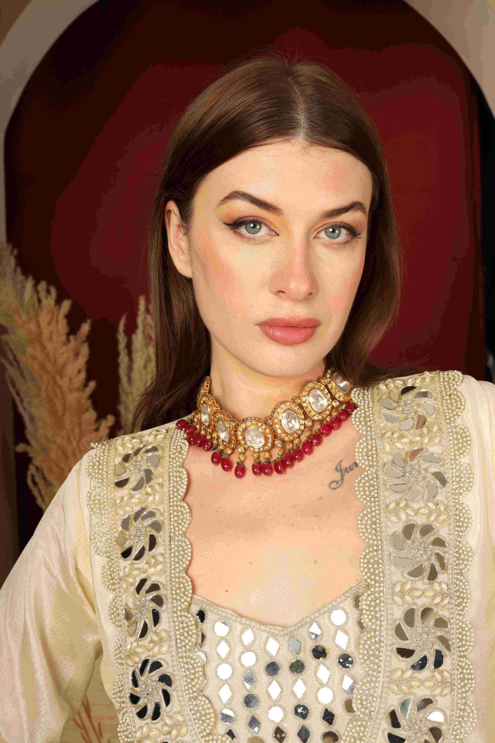 Aurelia Ruby Beaded Statement Choker