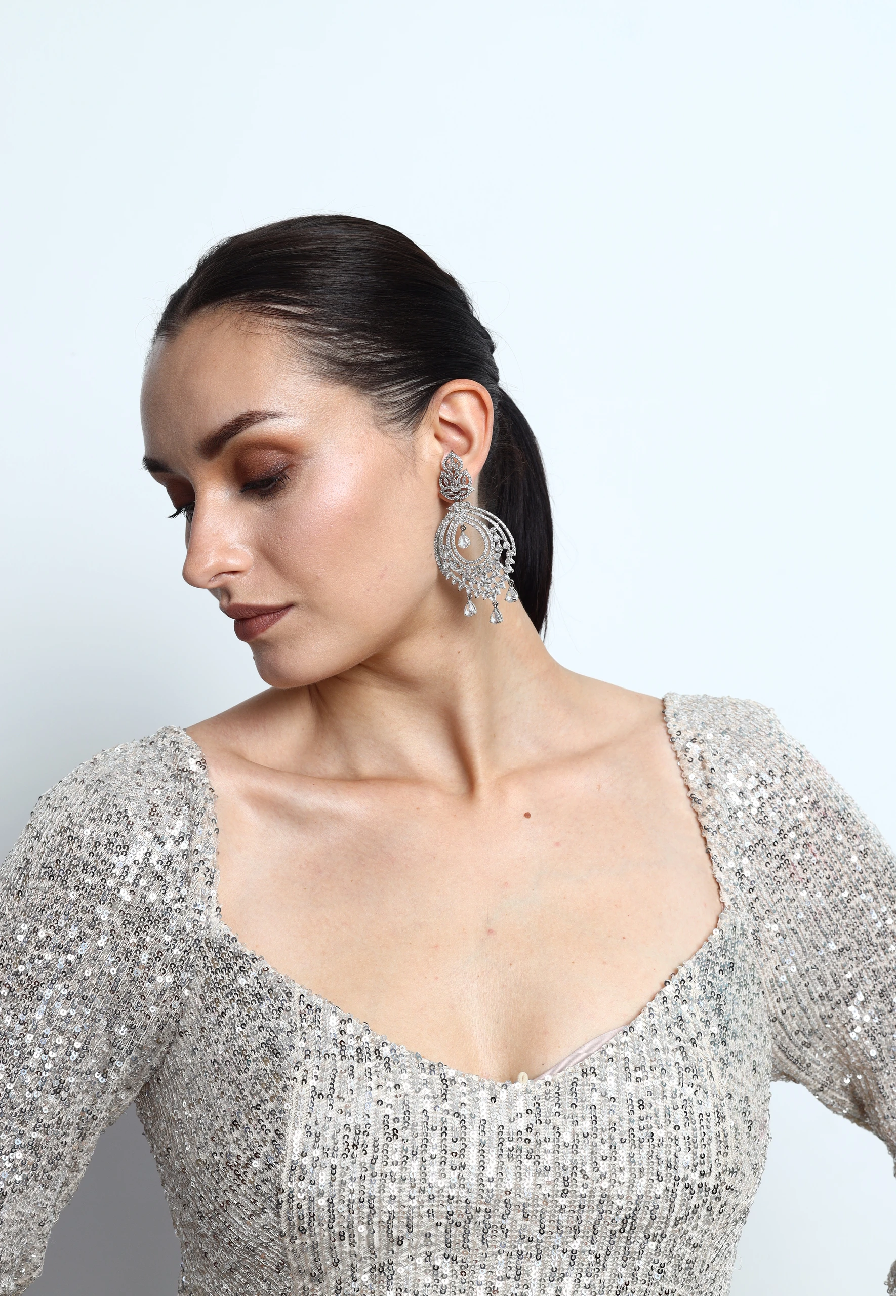 Noir Silver Ornamental Drop Earrings Alternate