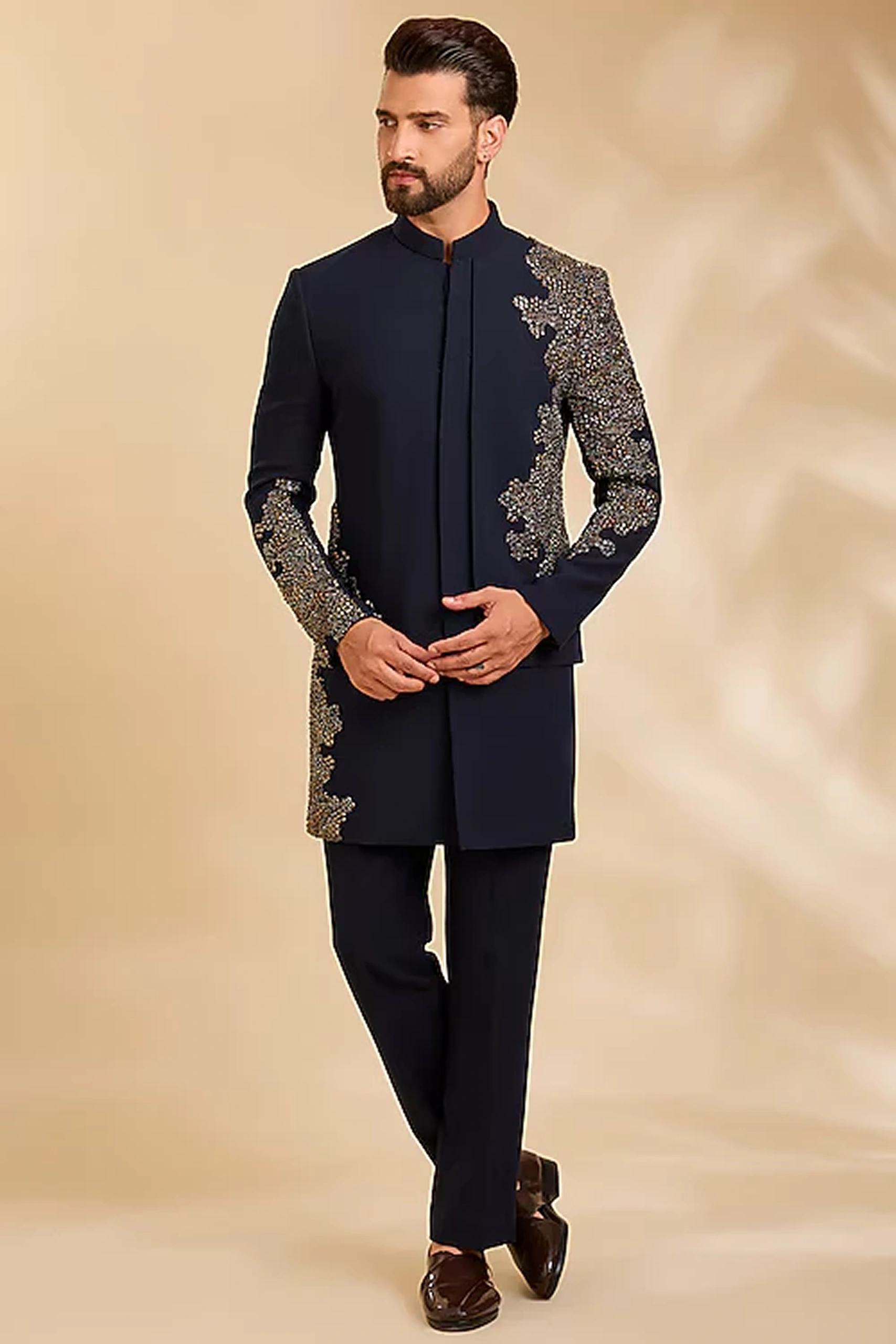 Wine Silk Zari Work Indo-Western