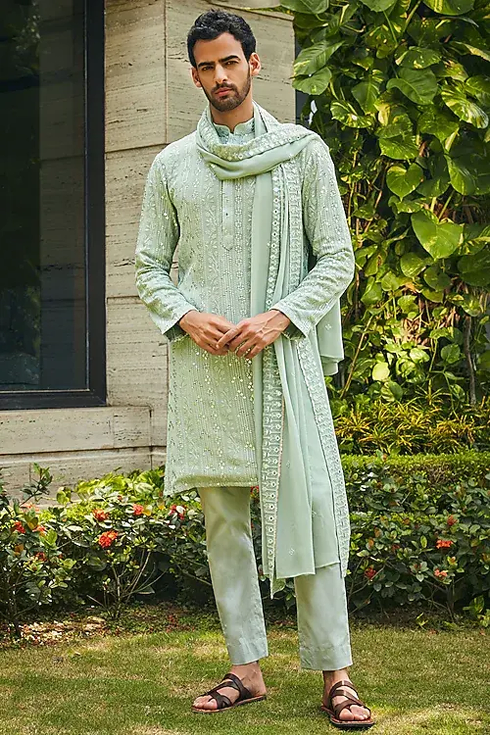 Sage Green Velvet Textured Kurta Sets