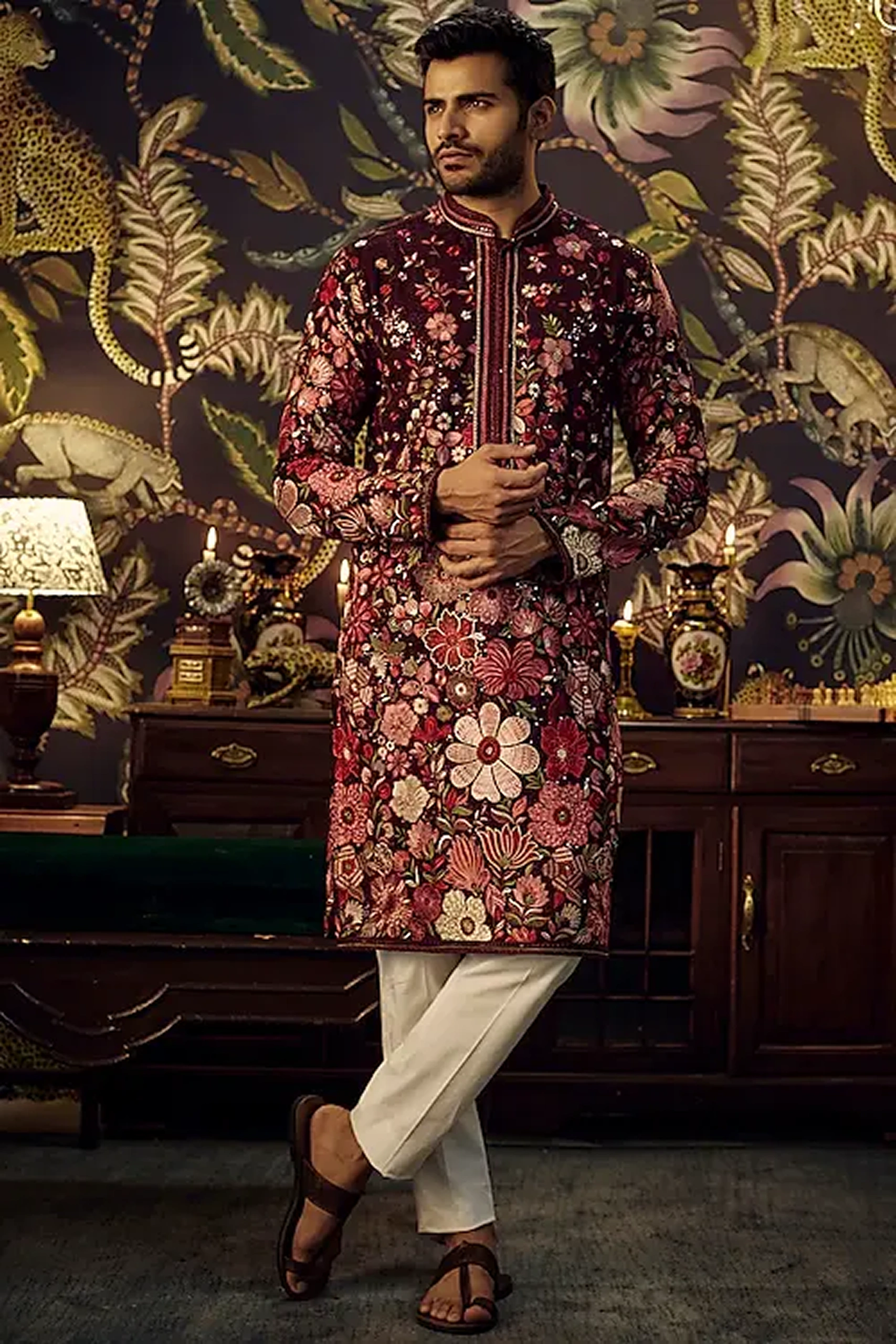 Sage Green Velvet Textured Kurta Sets Alternate