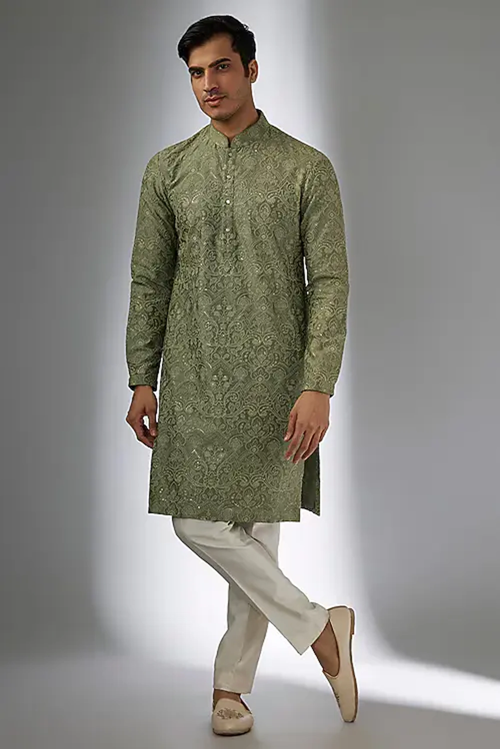 Charcoal Linen Applique Kurta Sets