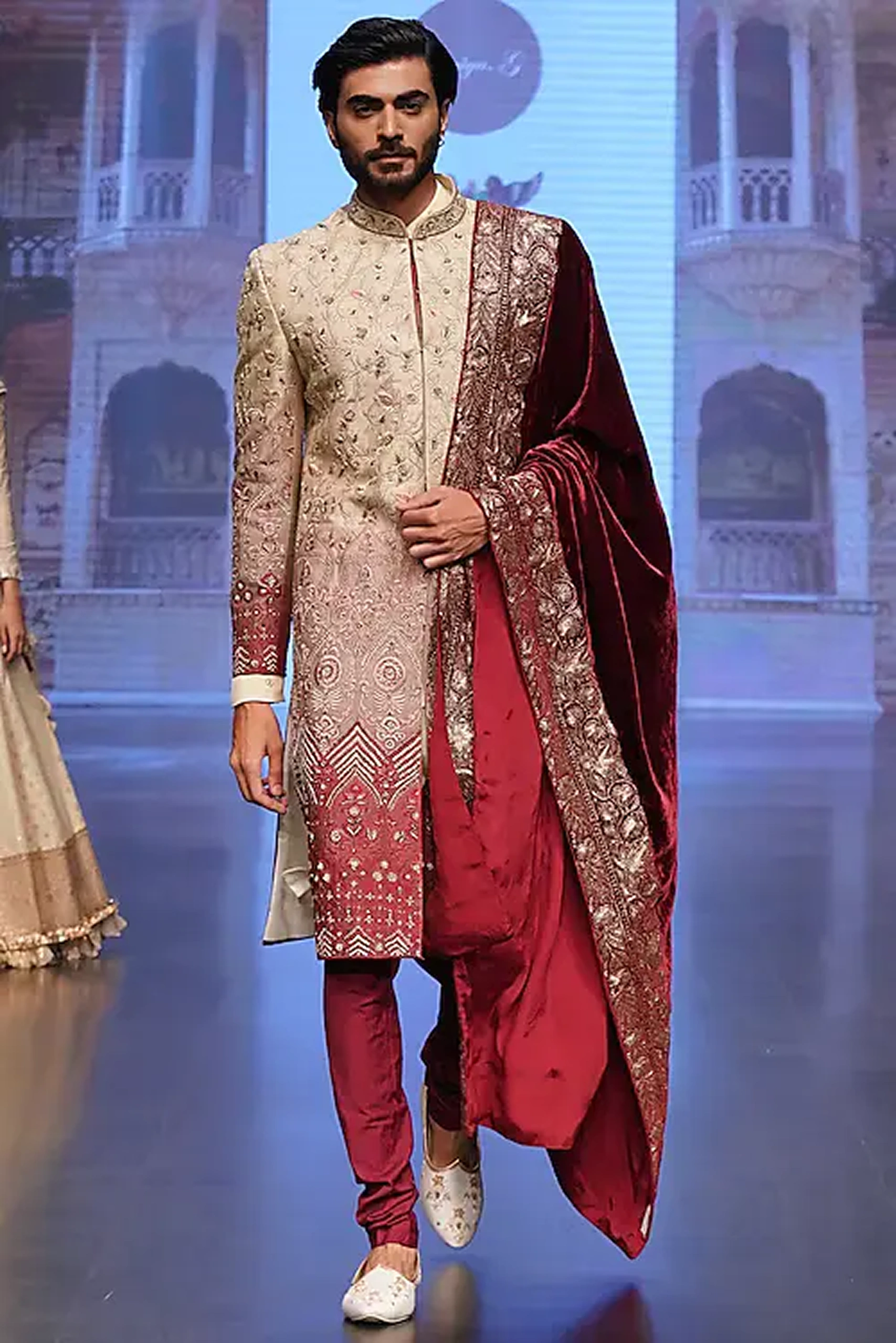 Wine Velvet Textured Sherwani