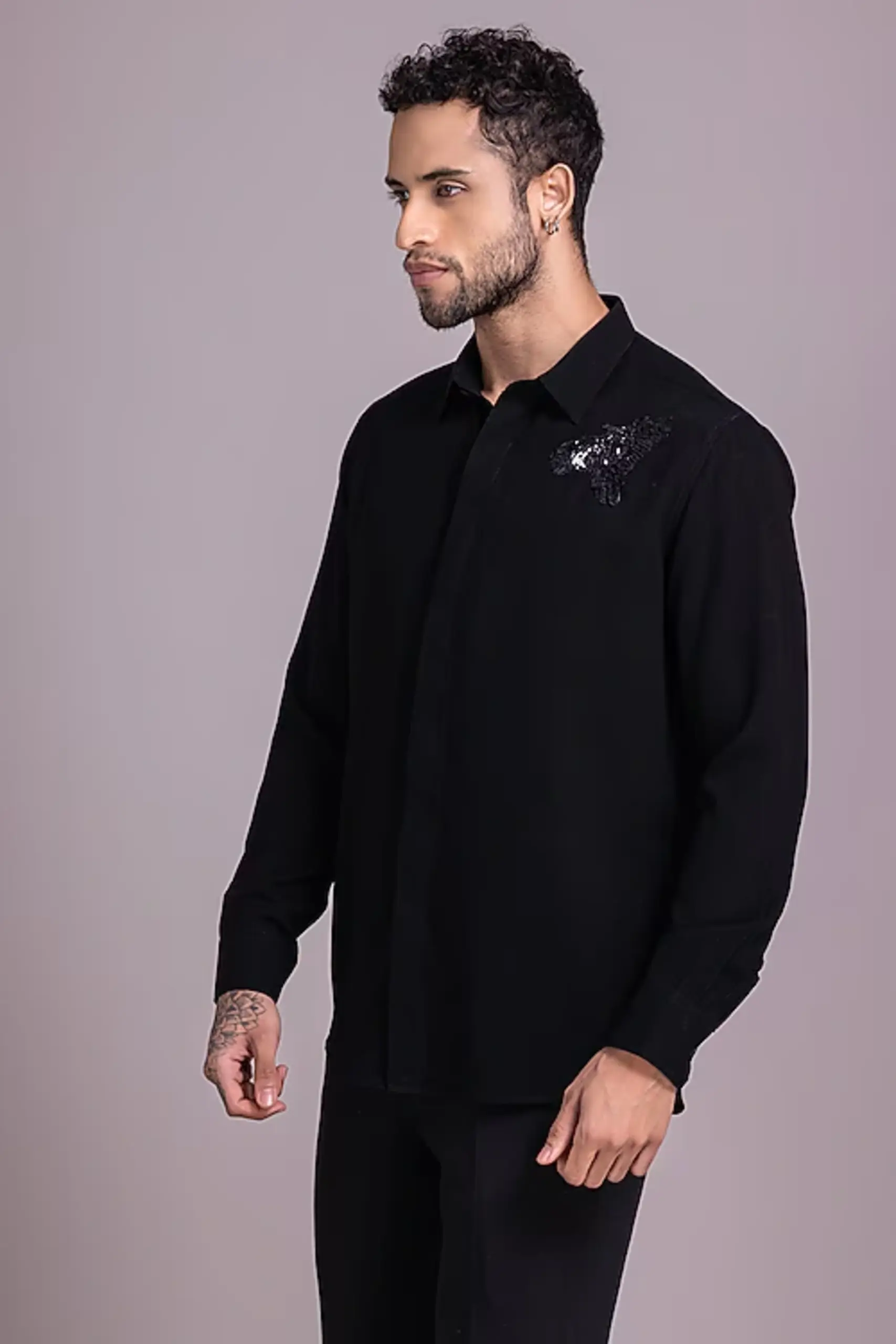Charcoal Silk Zari Work Shirts Alternate