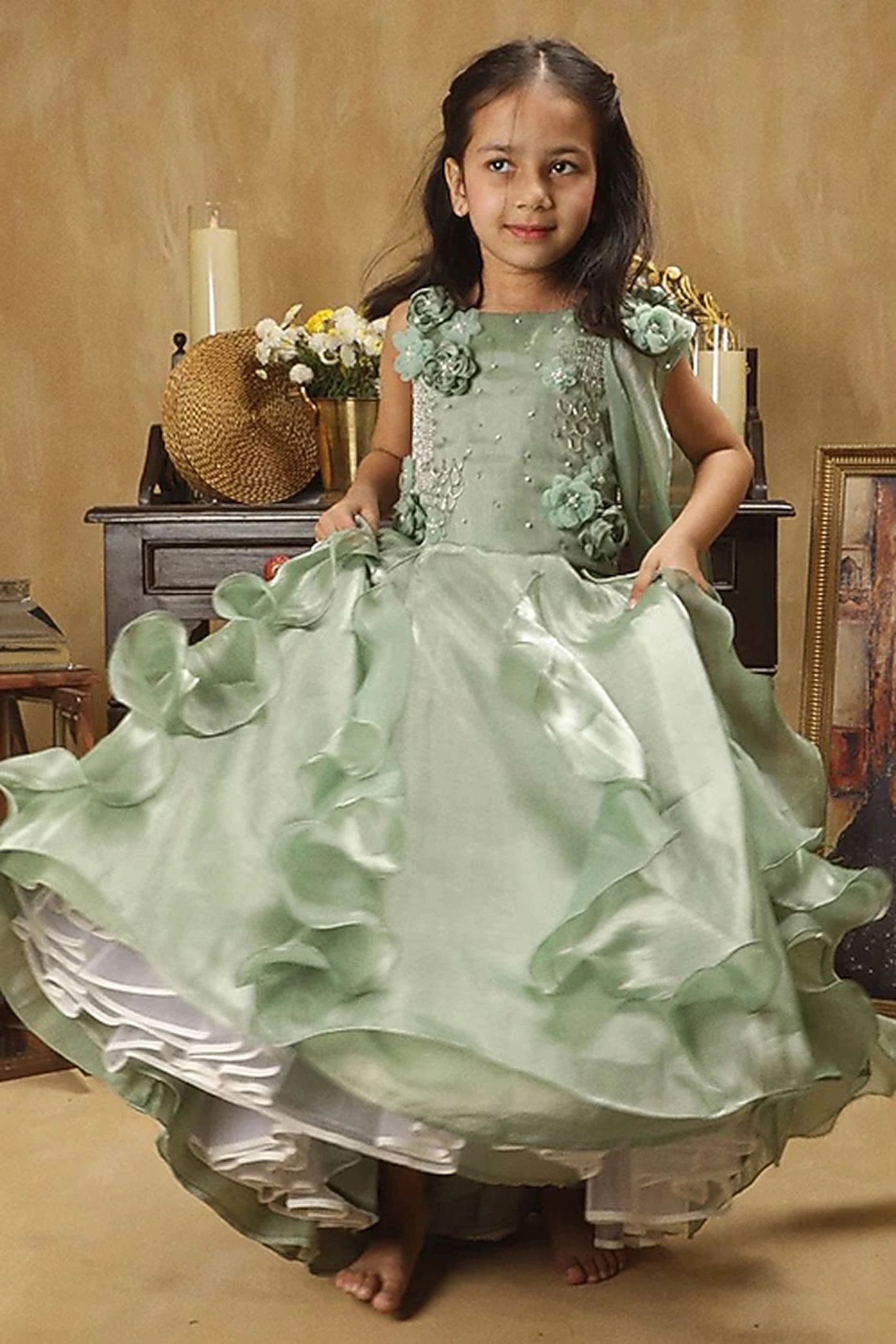 Green Bloom Lehenga Set