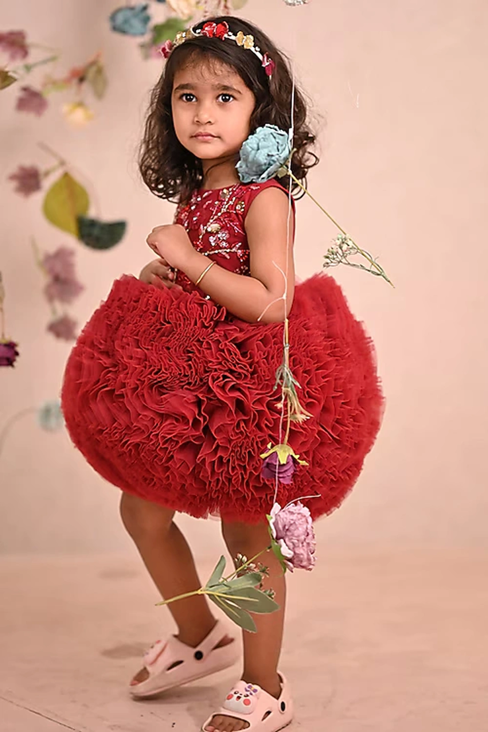 Red Crystal Embroidered Ball Gown
